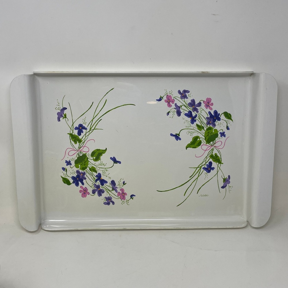 Vintage Avon Wild Violets Floral‎ Plastic Serving Tray White Purple 17in J Walsh